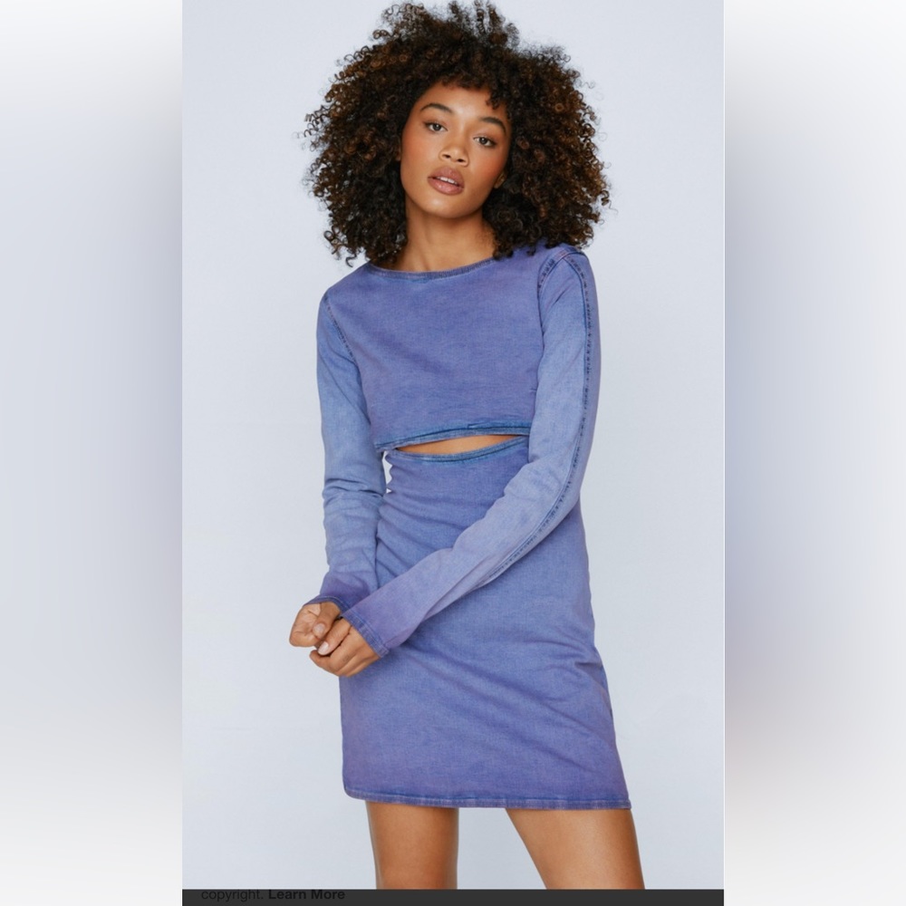 NEW Nasty Gal Women’s Cut Out Acid Wash Denim Mini Dress-Size 10 US